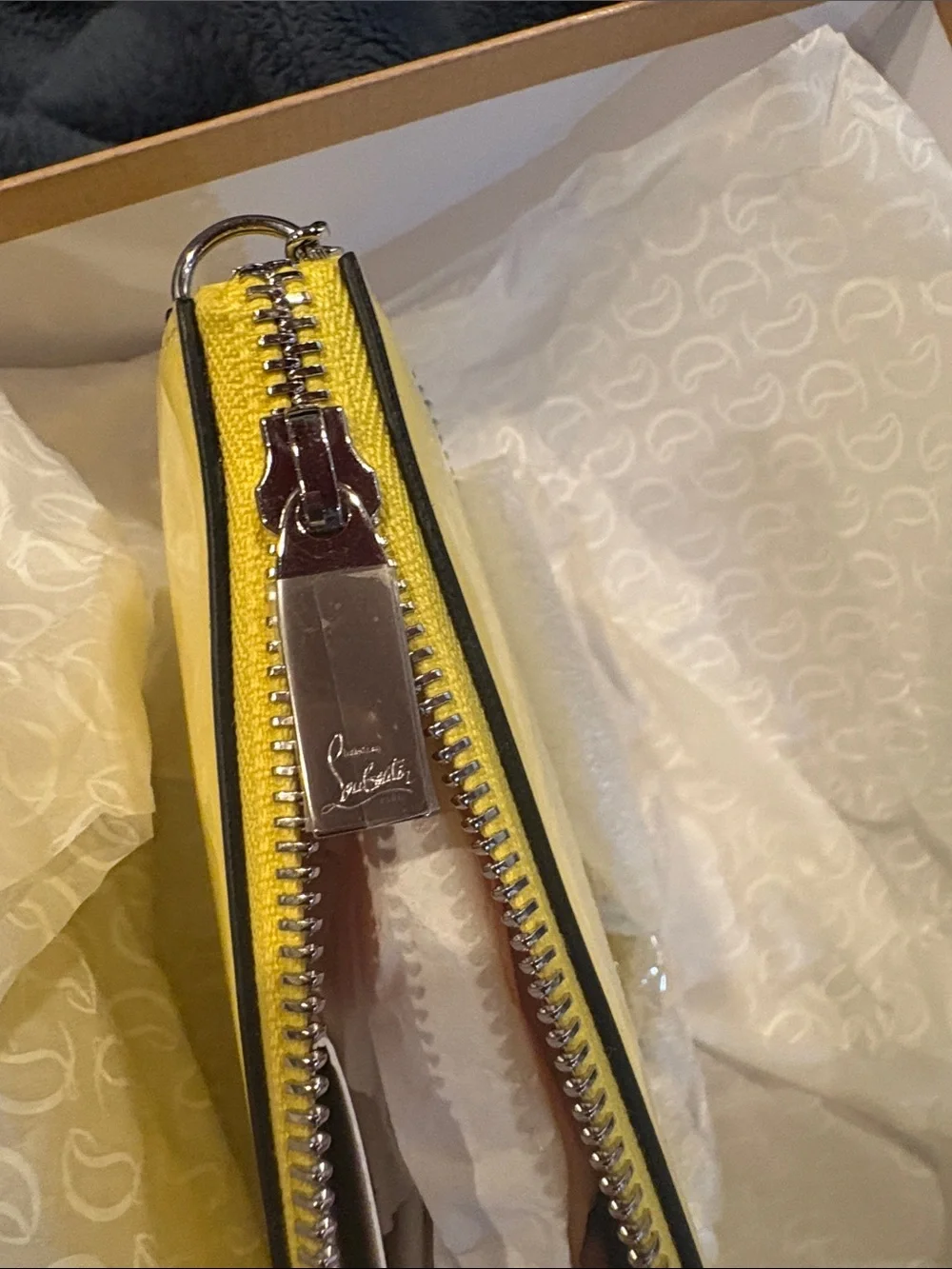 Christian Louboutin Patent Yellow Zip Wristlet Clutch